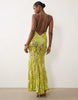 embellished lace high neck maxi dress with full godet hem in lime