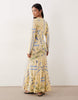 round neck maxi dress in yellow floral print