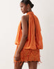 pleated halter neck draped embellished mini dress in orange