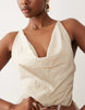 deep cowl asymmetric open back maxi dress in stone