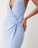 twist detail plunge slinky maxi dress in baby blue