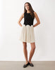 color block crinkle mini dress in black & cream