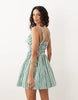 Abercrombie & Fitch v-neck smocked skort mini dress in white and green pinstripes