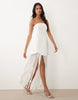 ASOS LUXE bandeau dress with fringed skirt detail in white