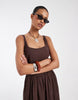 & Other Stories corset detail midi dress with puff skirt in brown