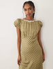 Nobody's Child Marianna scoop neck puff sleeve lace trim midi day dress in green gingham