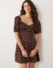 Miss Selfridge spun milkmaid mini dress in chocolate polka dots