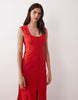square neck button down midi sundress in poppy red