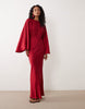 matte satin batwing bias waisted maxi dress in red