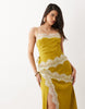 overlay lace trim midaxi dress with back detailing in green