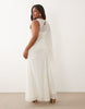 Curve draped batwing asymmetric one sleeve maxi dress in ivory