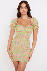 vintage floral puff sleeve mini dress