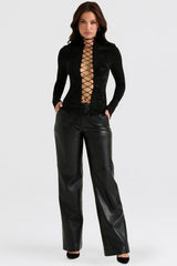 black crystallised lace up top