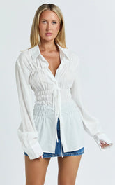 Cody Shirt - Ruched Detail Scrunch Shirt in White