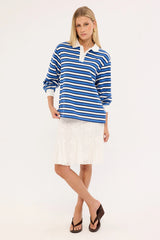 Perfect Stranger Leon Stripe Rugby Fleece Top Blue Stripe