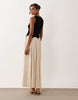 color block crinkle midi dress in black & cream