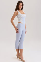 blue stretch twill fitted capri trousers