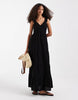 Vero Moda cotton ruched plunge front tiered maxi dress in black