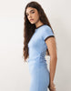 contrast ringer detail midi T-shirt dress in dusty blue