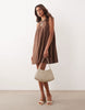 Monki linen blend sleeveless a-line mini dress with frayed edges in dark brown
