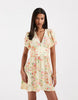 Vero Moda button front detail tea style mini dress in yellow based floral print