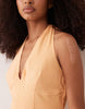 cotton-linen blend halter neck midaxi sundress with sculpted bust in orange spritz