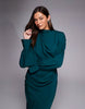 Tall high neck drape maxi dress with drape skirt in teal