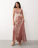ASOS LUXE embellished beach maxi dress with pink fringe detail