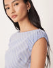 dropped waist midi dress with ruched cap sleeves in blue stripe