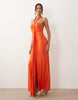 TFNC halterneck trim detail ruched maxi dress in bright orange