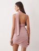 The Frolic exclusive exaggerated plunge neck tie detail wrap mini dress in dusty pink