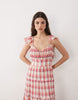 Nobody's Child Levi cheesecloth V-neck flutter sleeve tiered maxi dress in red check