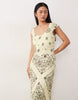 scoop neck bias cut maxi dress in yellow bandana print