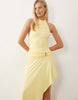 Murci high neck gathered waist gold hardware detail maxi dress in yellow