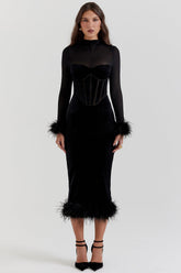 black velvet midi dress
