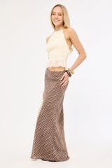 Perfect Stranger Priscilla Bias Cut Maxi Skirt Taupe Print