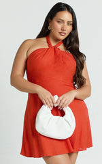 Louie Mini Dress - Linen Halter Neck Dress in Orange