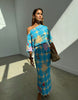 Never Fully Dressed Tilly off shoulder plisse maxi dress in blue celestial print