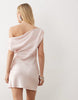 satin one shoulder drape mini dress in pink