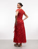 Reclaimed Vintage midaxi dress with godet ruffles and slits in red floral print