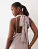 plissé scarf asymmetric midi dress in mink