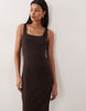square neck seam detail midi dress in chesnut