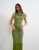 Topshop rib knit tassel trim maxi dress in green