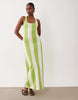 scoop neck maxi dress in green stripe