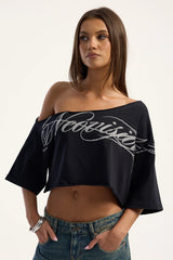 Neovision Outline Crop Off Shoulder Tee Black