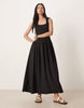 crinkle scoop neck midaxi sundress with shirred waist in black