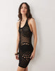 crochet knit summer mini dress in black