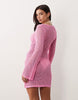 South Beach long sleeve crochet mini dress in pink
