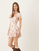 mini day dress with godet hem in brown plaid print