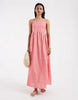 PIECES seersucker cami maxi dress in pink and red gingham print